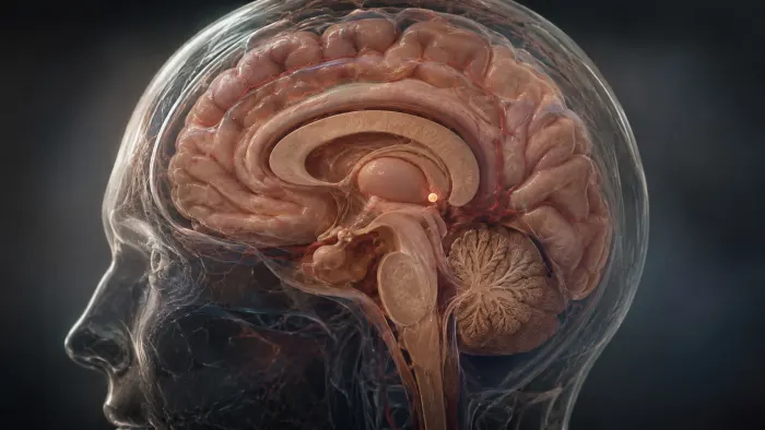 Cross-section of human brain showing the pineal gland